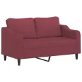 Canapé 2 places avec oreillers bordeaux 140 cm tissu