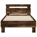 Cadre de lit tête de lit et lumières LED chêne fumé 90x200 cm