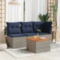 Table de jardin gris 55x55x37 cm résine tressée et bois acacia