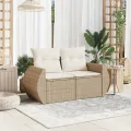 Canapé de jardin avec coussins 2 places beige résine tressée