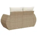 Canapé de jardin avec coussins 2 places beige résine tressée