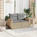 Canapé de jardin avec coussins 2 places beige résine tressée