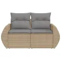 Canapé de jardin avec coussins 2 places beige résine tressée