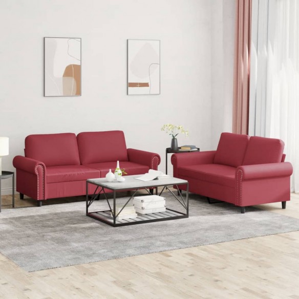 Ensemble de canapés 2 pcs et coussins Rouge bordeaux Similicuir