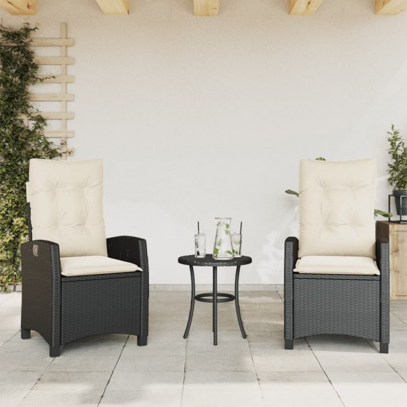 Chaises inclinables de jardin lot de 2 et coussins noir rotin