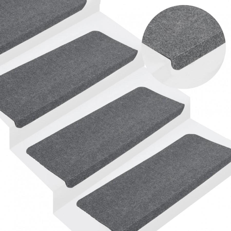 Tapis d'escalier autocollants 15 pcs 65x24,5x3,5 cm Gris