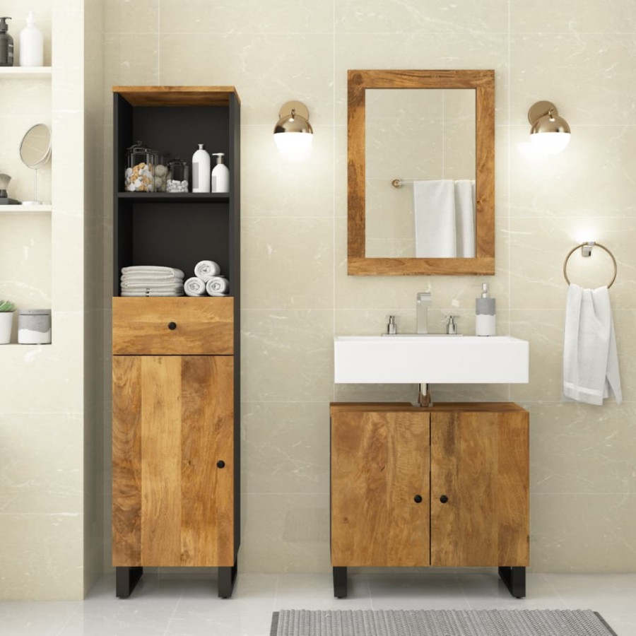 Ensemble de meubles de salle de bain 3 pcs bois manguier massif