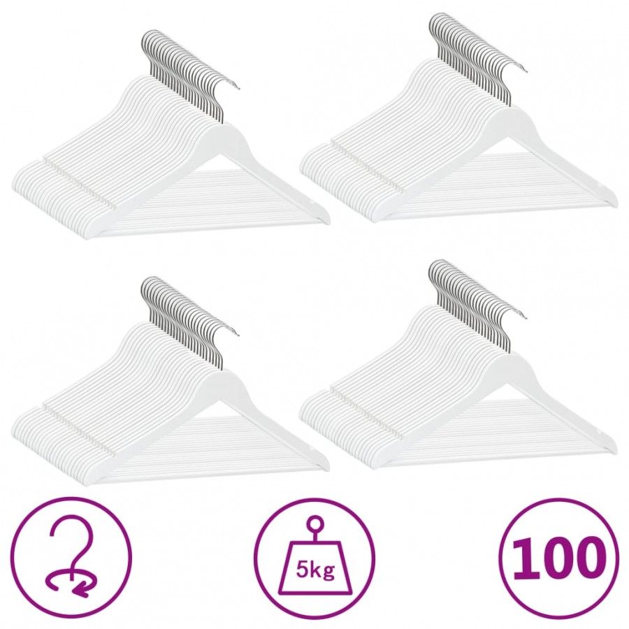 Cintres antidérapants 100 pcs Blanc Bois dur