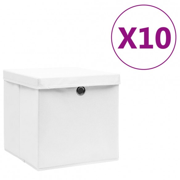 Boîtes de rangement avec couvercles 10 pcs 28x28x28 cm Blanc