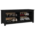 Banc à chaussures Noir 110x38x45,5 cm Bois de pin massif