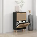 Armoire à chaussures Noir 52x25x80 cm Bois d'ingénierie/rotin