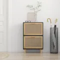 Armoire à chaussures Noir 52x25x80 cm Bois d'ingénierie/rotin