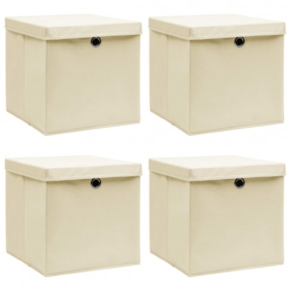 Boîtes de rangement à couvercles 4 pcs Crème 32x32x32 cm Tissu