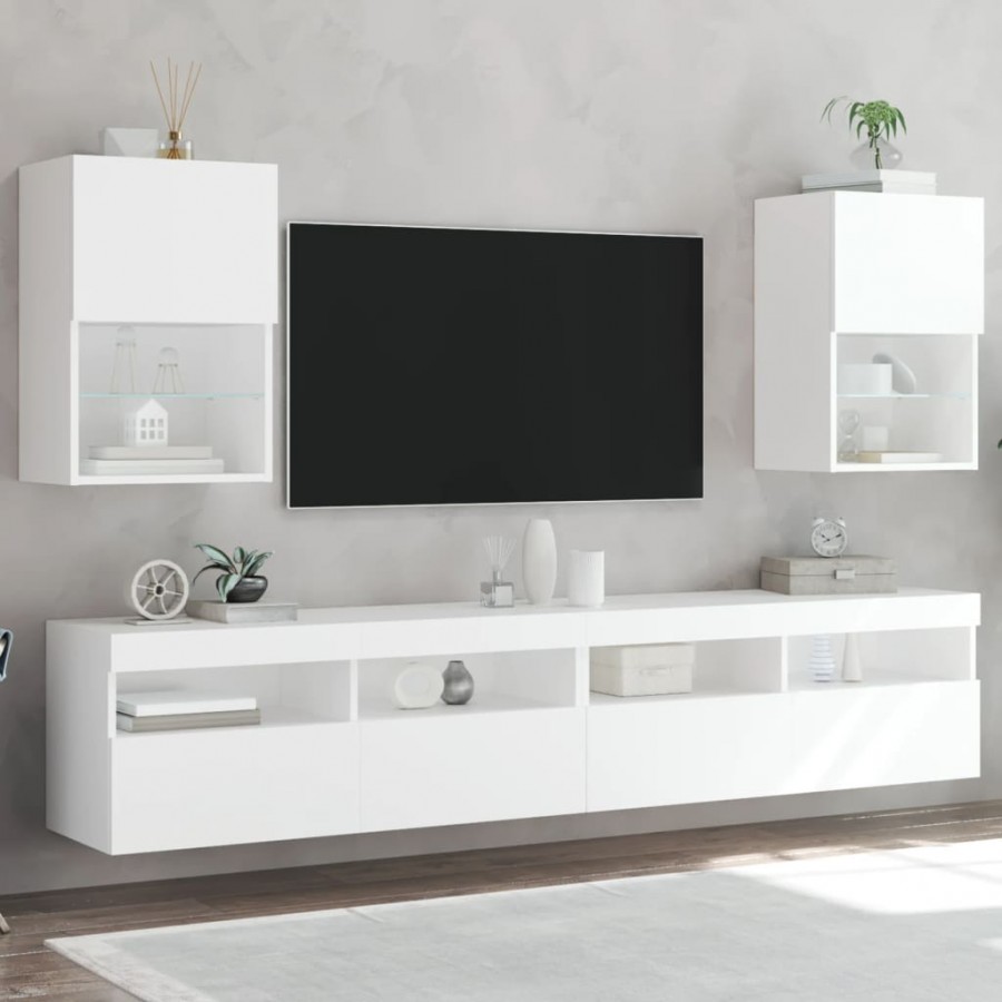 Meubles TV avec lumières LED 2 pcs blanc 40,5x30x60 cm