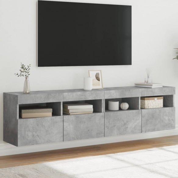 Meubles TV muraux et lumières LED 2pcs gris béton 80x30x40 cm