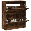 Armoire à chaussures chêne fumé 80x34x96,5 cm bois d'ingénierie