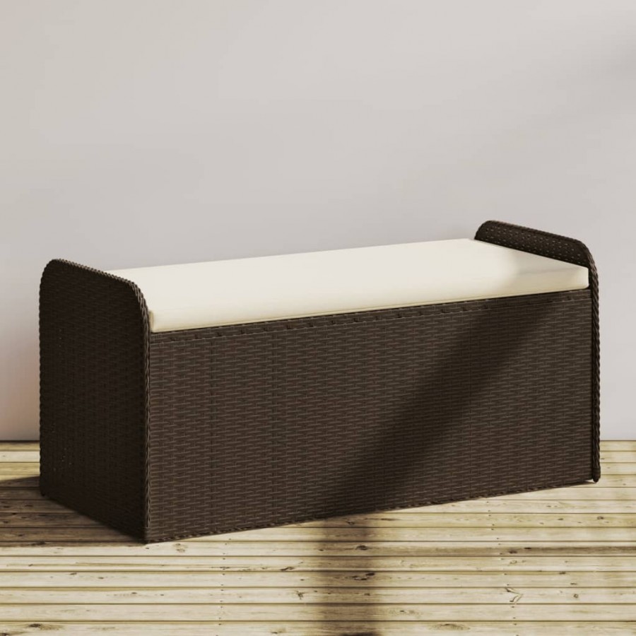 Banc de rangement et coussin marron 115x51x52 cm résine tressée