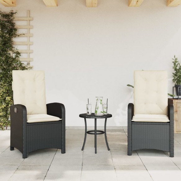 Chaises inclinables de jardin lot de 2 et coussins noir rotin