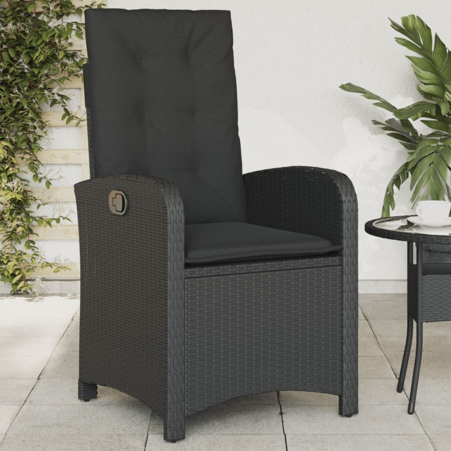 Chaise inclinable de jardin avec coussins noir résine tressée