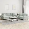 Ensemble de canapés 2 pcs avec coussins gris clair velours