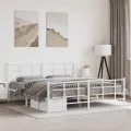 Cadre de lit métal avec tête de lit/pied de lit blanc 183x213cm
