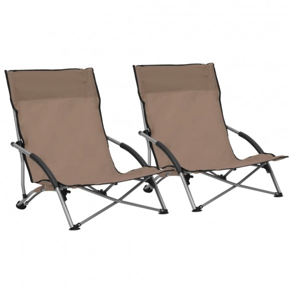 Chaises de plage pliables 2 pcs Taupe Tissu