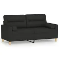 Canapé 2 places avec oreillers décoratifs noir 140 cm tissu