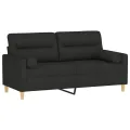 Canapé 2 places avec oreillers décoratifs noir 140 cm tissu