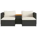 Salon de jardin 5 pcs avec coussins noir résine tressée acacia