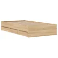 Cadre de lit et tiroirs chêne sonoma 75x190cm bois d'ingénierie