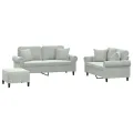 Ensemble de canapés 3 pcs avec coussins gris clair velours