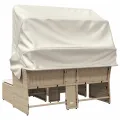Canapé de jardin 2 places avec auvent et tabourets beige rotin