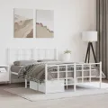 Cadre de lit métal avec tête de lit/pied de lit blanc 140x200cm