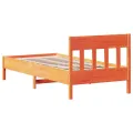 Cadre de lit avec tête de lit cire marron 90x200 cm bois de pin