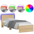 Cadre de lit tête de lit et lumières LED chêne sonoma 90x190 cm