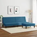 Canapé-lit à 2 places avec repose-pied bleu velours