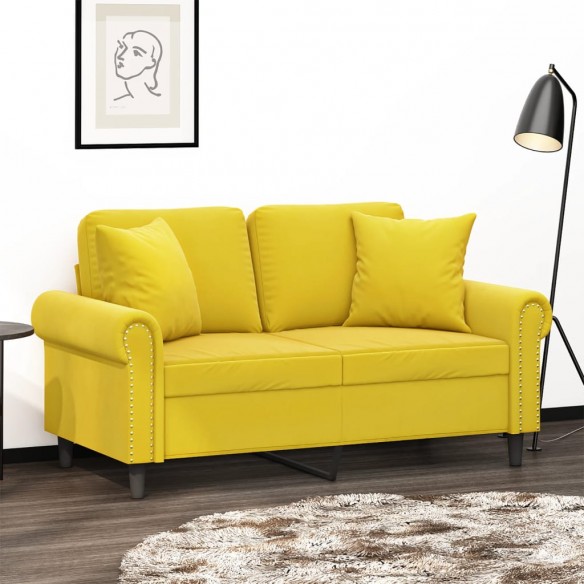 Canapé 2 places avec oreillers décoratifs jaune 120 cm velours