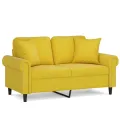 Canapé 2 places avec oreillers décoratifs jaune 120 cm velours