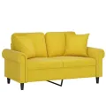 Canapé 2 places avec oreillers décoratifs jaune 120 cm velours
