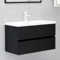 Armoire d'évier avec lavabo intégré Noir Aggloméré