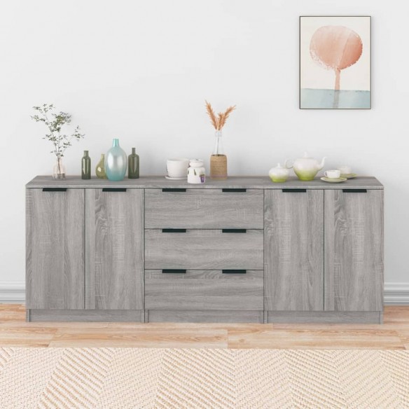 Buffets 3 pcs Sonoma gris Bois d'ingénierie