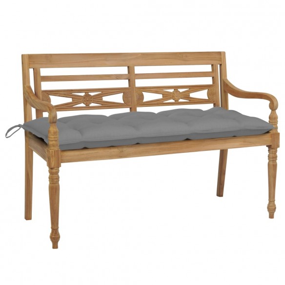 Banc Batavia avec coussin gris 120 cm Bois de teck massif