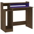 Bureau et lumières LED Chêne brun 97x45x90 cm Bois d'ingénierie