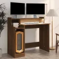Bureau et lumières LED Chêne brun 97x45x90 cm Bois d'ingénierie