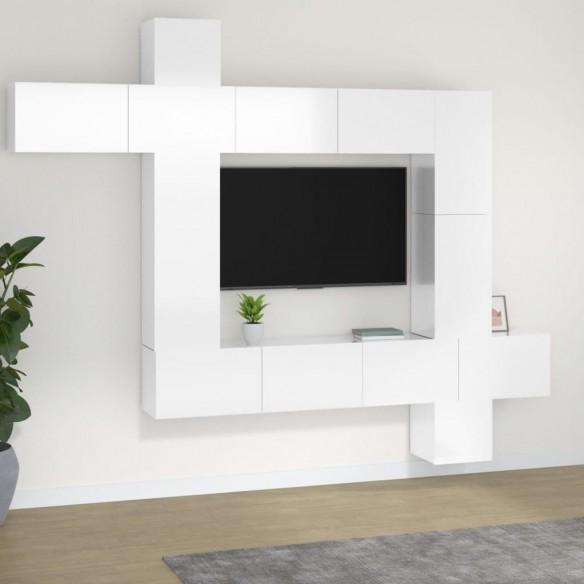 Ensemble de meubles TV 9 pcs Blanc brillant Bois d'ingénierie