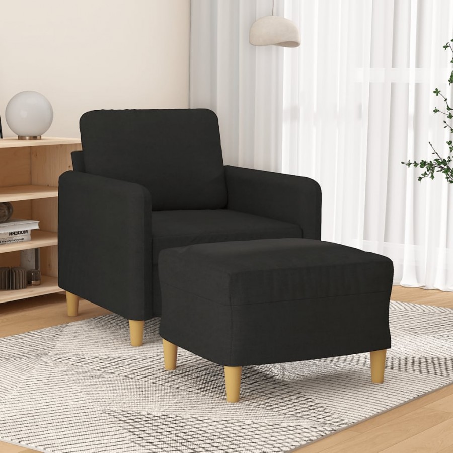 Fauteuil avec repose-pied Noir 60 cm Tissu