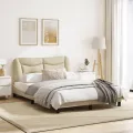 Cadre de lit avec tête de lit Crème 140x200 cm Tissu