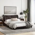 Cadre de lit avec tête de lit Marron foncé 140x200 cm Tissu