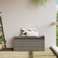 Banc de rangement avec coussin gris 115x51x52 cm résine tressée