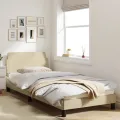 Cadre de lit avec tête de lit Crème 90x190 cm Tissu